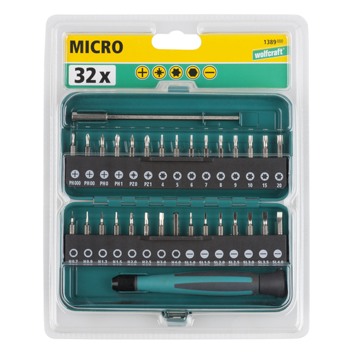 Micro-bitsbox för små skruvar, 32 delar